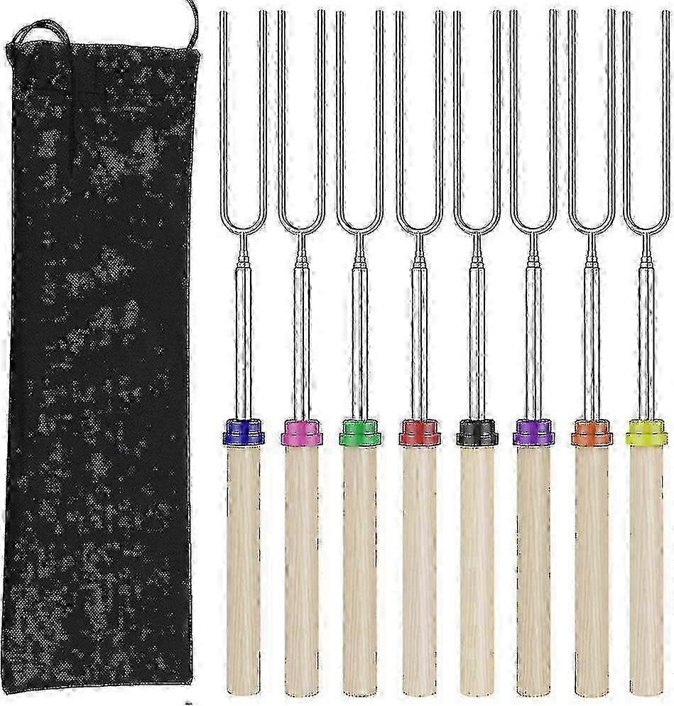 Set Of 8 Extendable Marshmallow Roasting Sticks - Telescoping Smores Skewers & Hot Dog Forks With Wooden