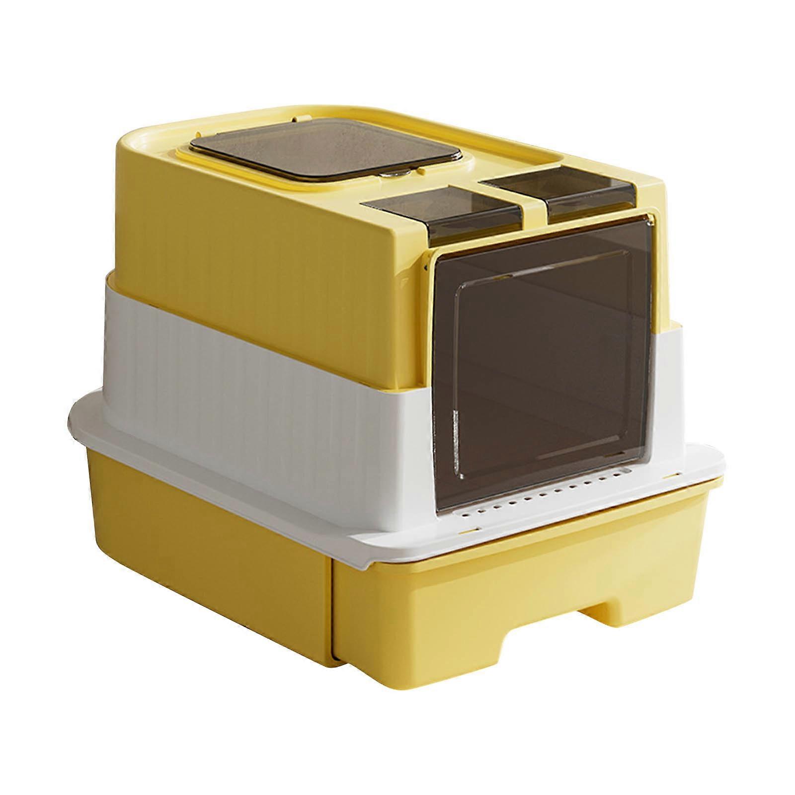 Odor Containing Enclosed Puss Toilet Double Region Structure Low Maintenance Smooth ABS Building Spacious For Large Cats  Yellow