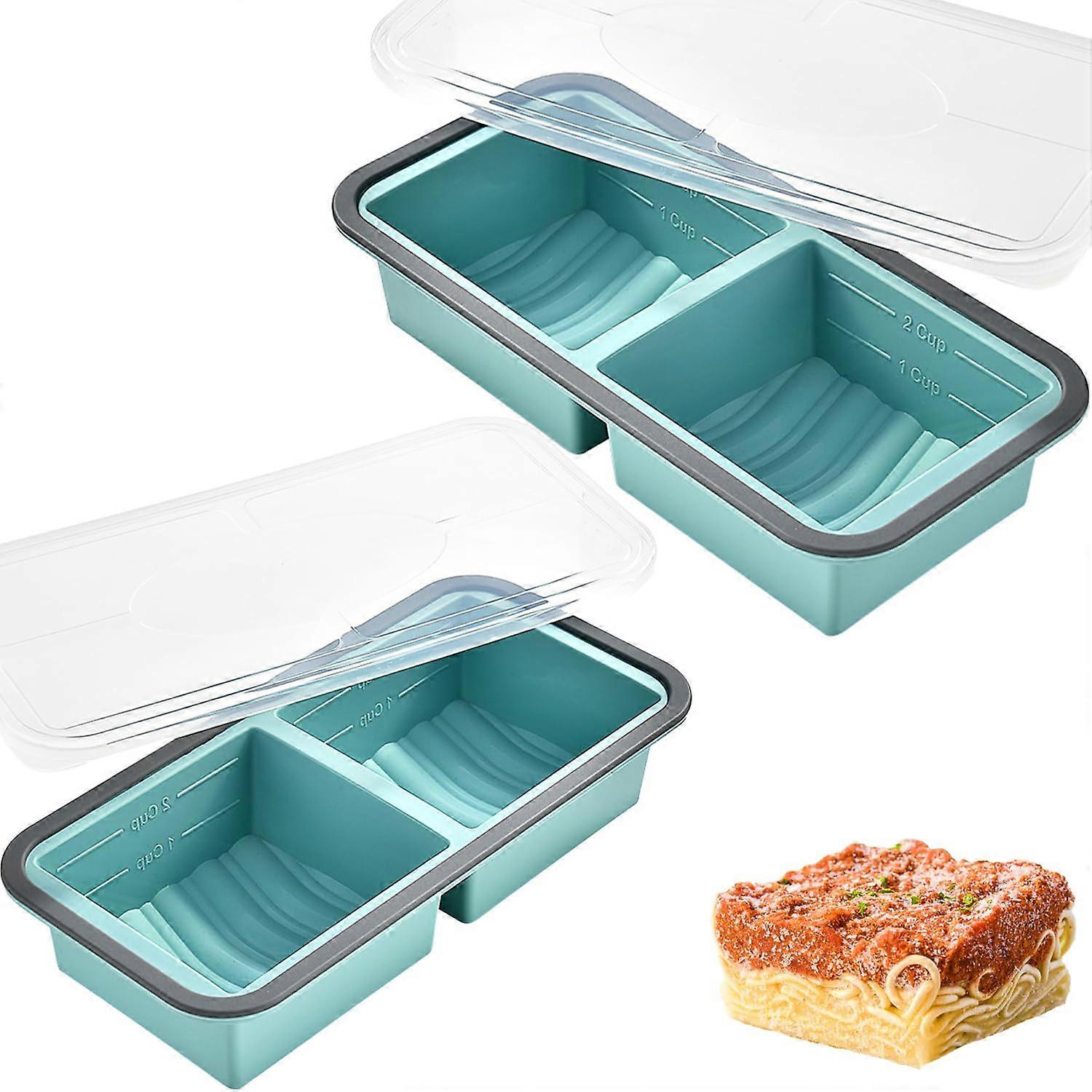Silicone Freezer Tray 500ml With Lids 2 Pack BPA  Oven Safe And Dishwasher Safe Freezer Container Set Blue