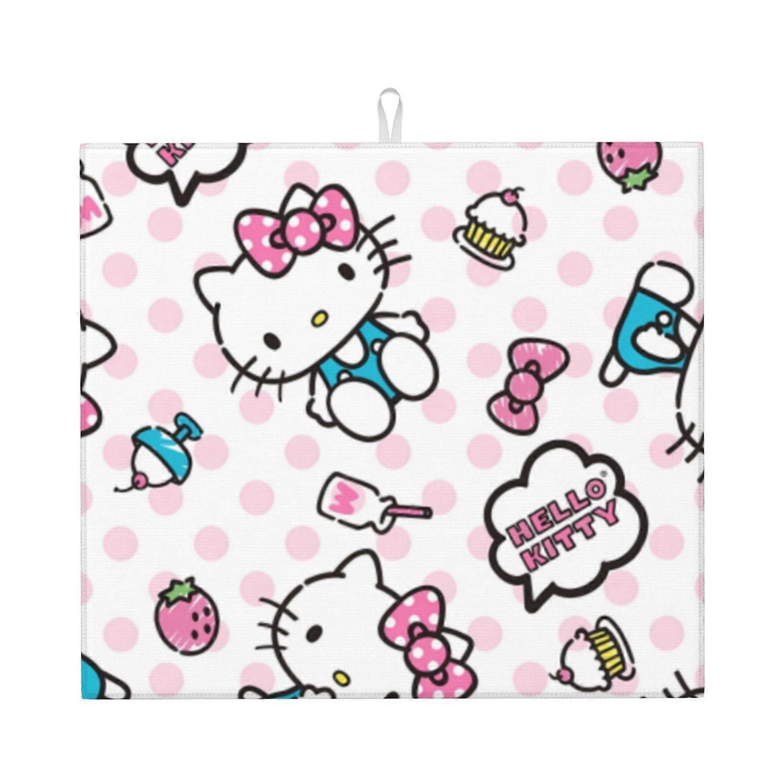 Hello Kitty Dish Drying Mat For Kitchen Counter, Microfiber Dish Mat, Fast Absorbent Draining Pad