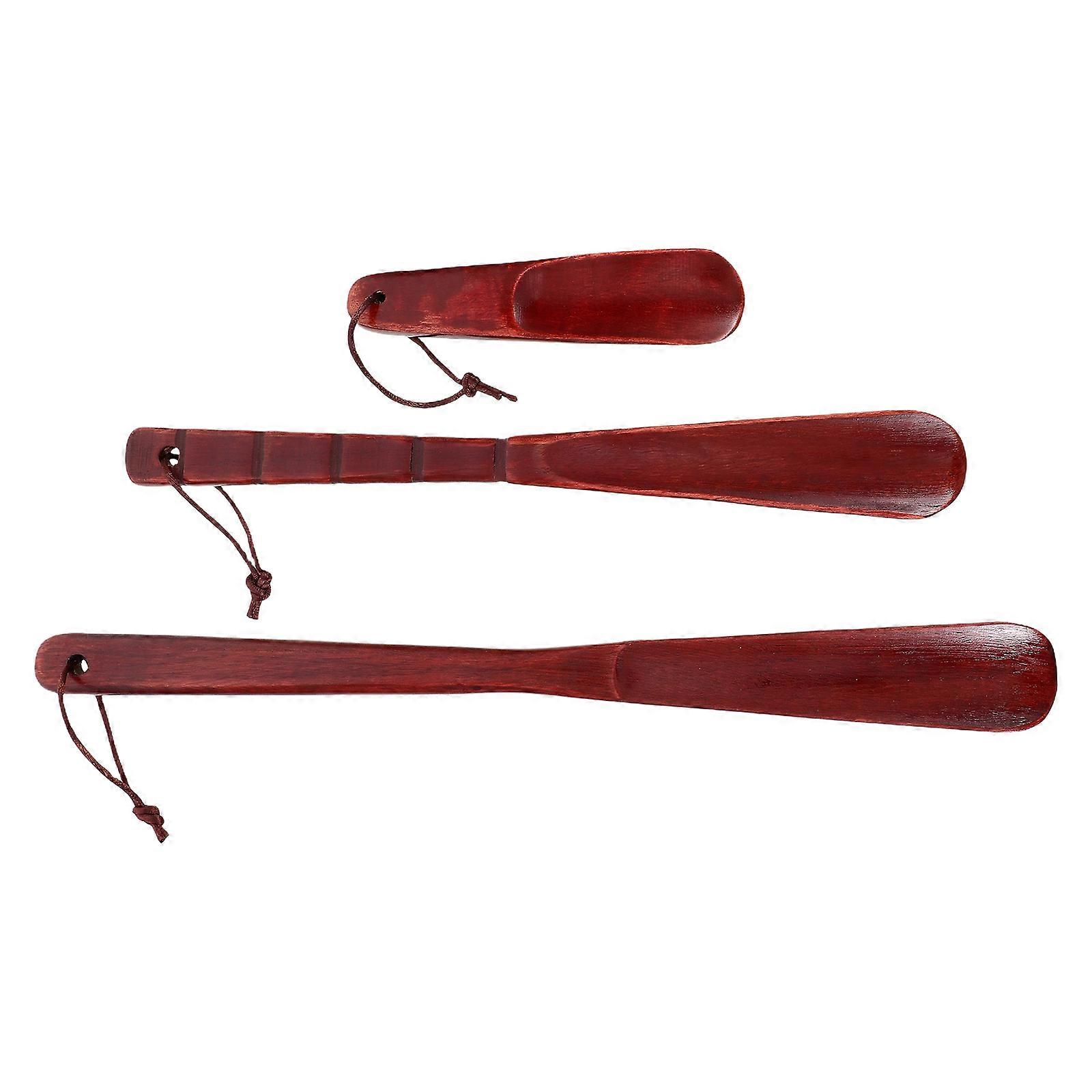Wooden Shoe Horn Lazy Shoe Helper for Shoes 3Pcs Lightweight Brown Set