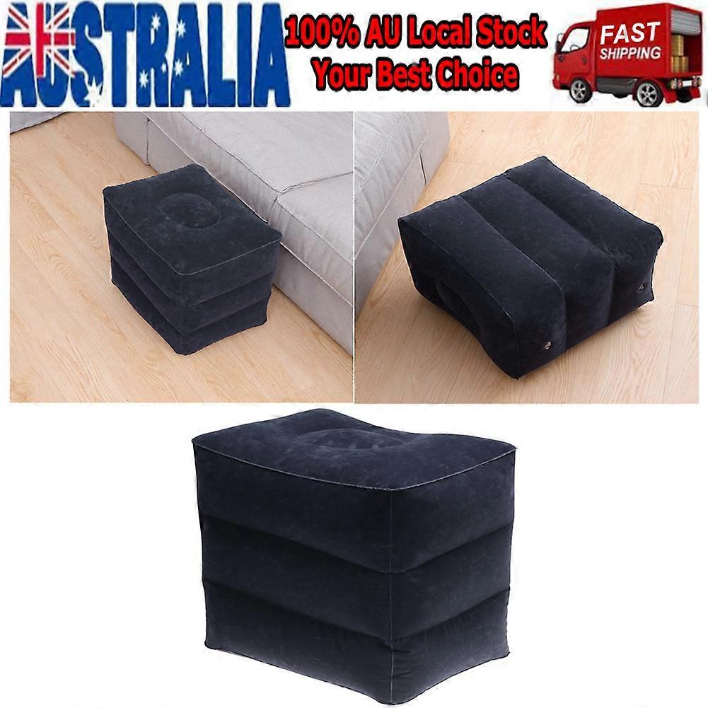 Inflatable Airplane Leg Rest Pillow Travel Three Adjustable Height Footrest Foot Stool Recliner Relax Cushion for Flight or Train (Blue)