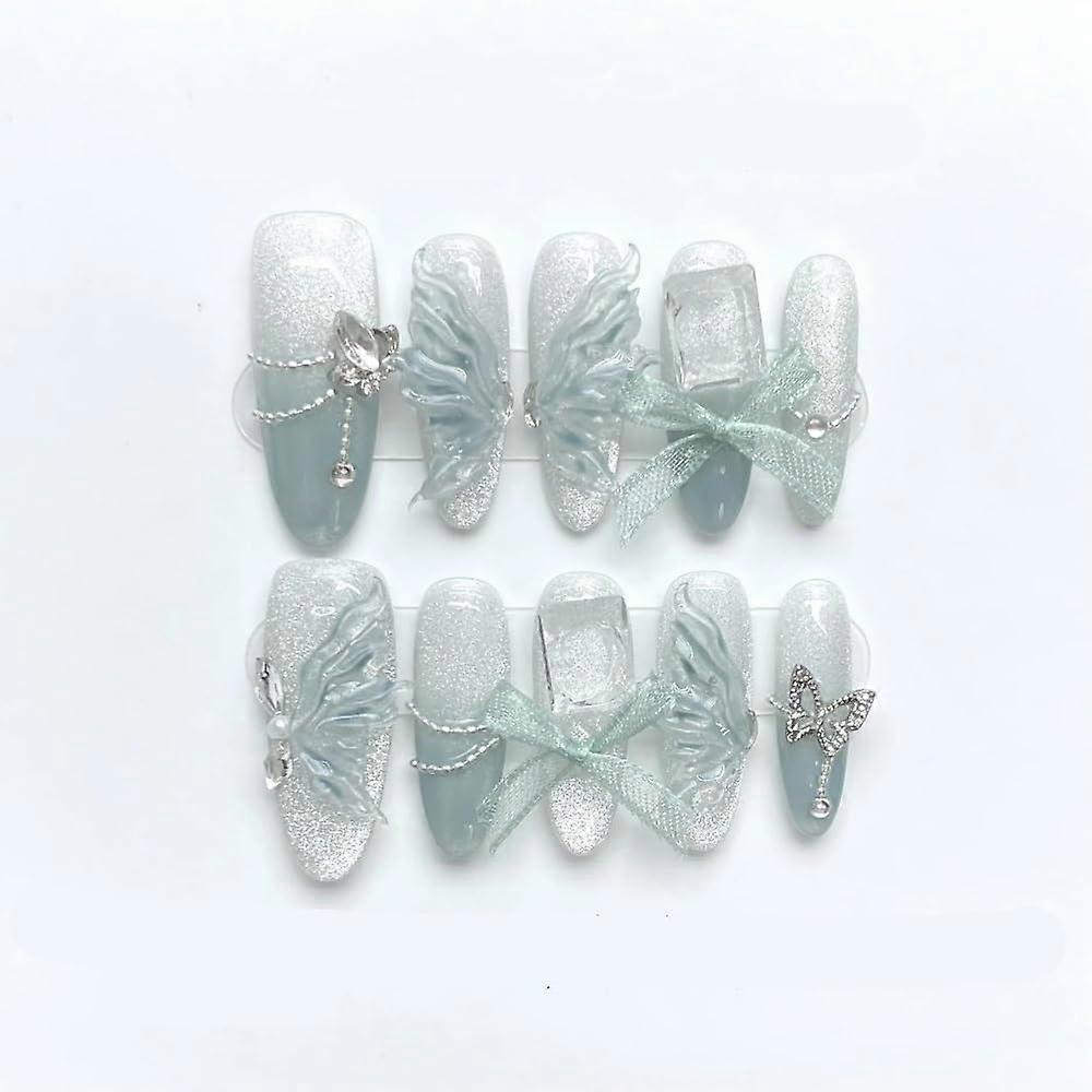 Handmade Press On Nails Long Coffin Elegant Ballet Style 10pcs Durable Lightweight Set