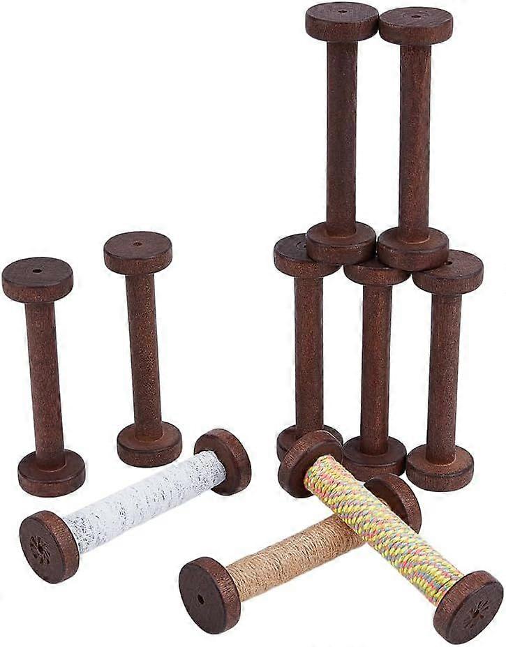 10pcs Wooden Empty Spool 1.1x3.8 Inch Coconut Brown Spool Unfinished Wooden Smooth Wire Weaving Bobbin Wooden Rotatable Spool for Crafts DIY Art Sewin