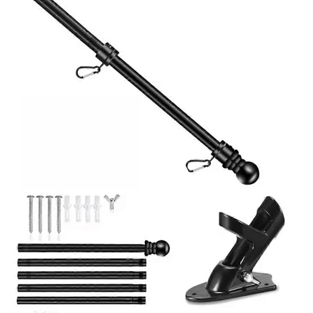 6FT Wall Mounted Flag Pole Kit Black Stainless Steel with Mounting Bracket Set