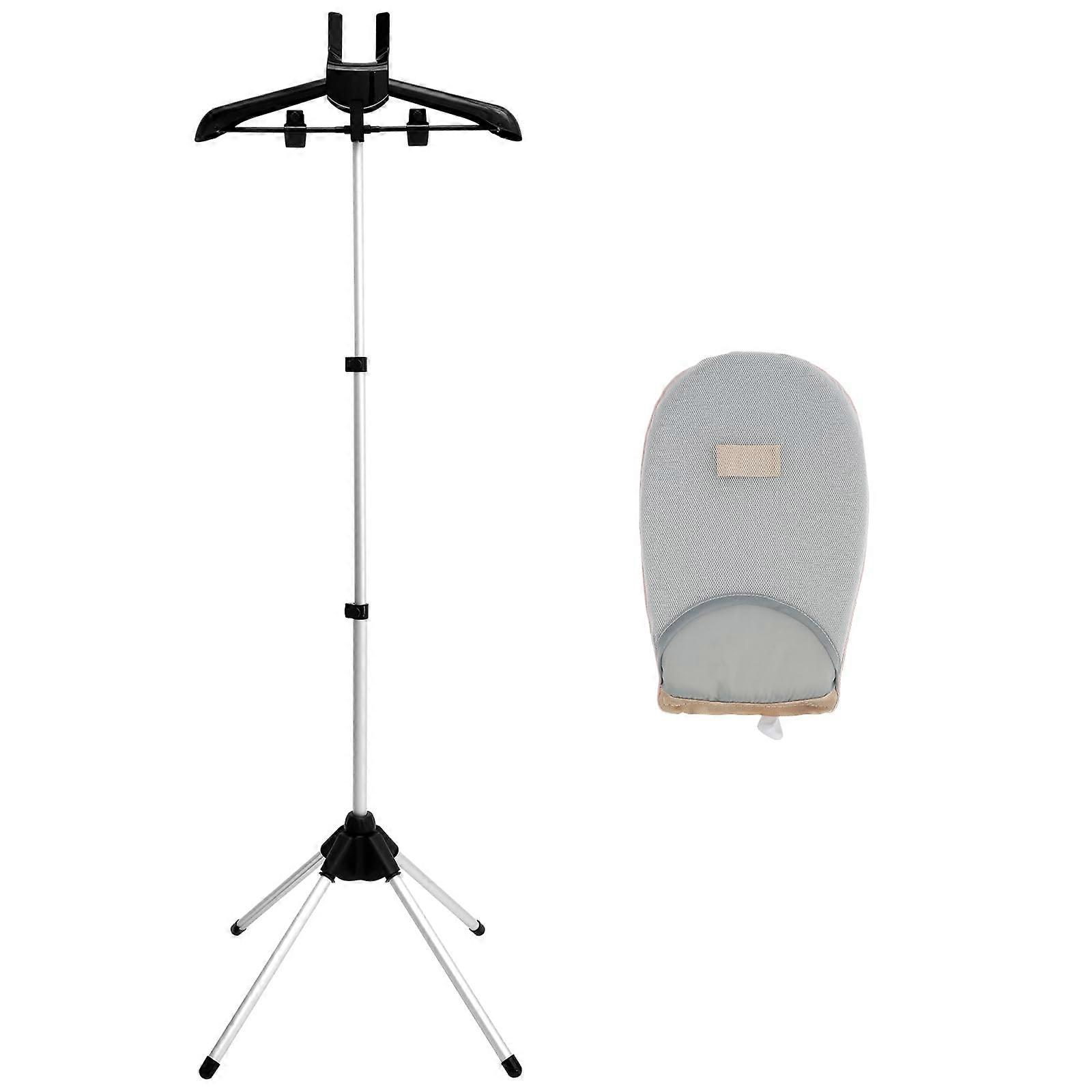 Foldable Garment Steamer Stand with 360° Swivel Hanger and HeatResistant Ironing Glove, Black