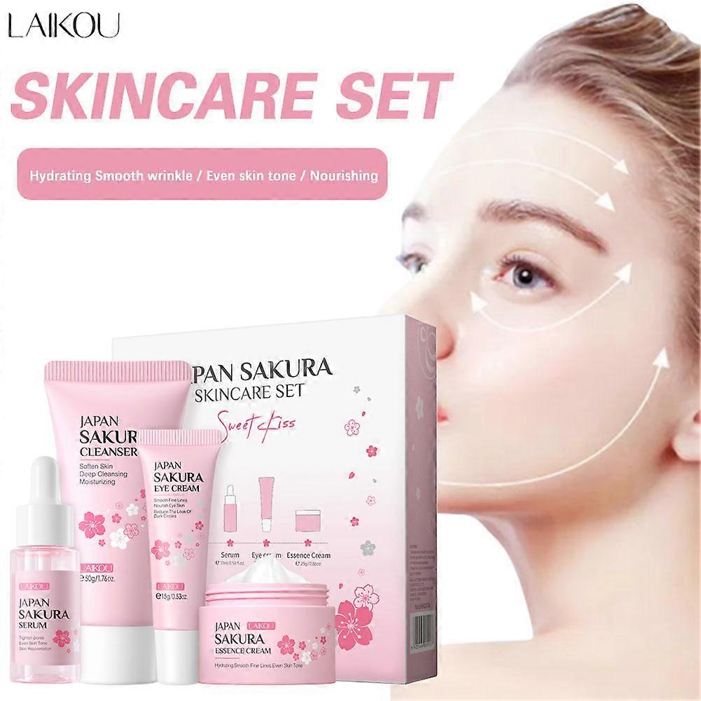 Laikou Sakura ensembles de soins de la peau avec nettoyant, s��rum, cr��me pour les yeux, cr��me essence produits de beaut�� pour les femmes cad