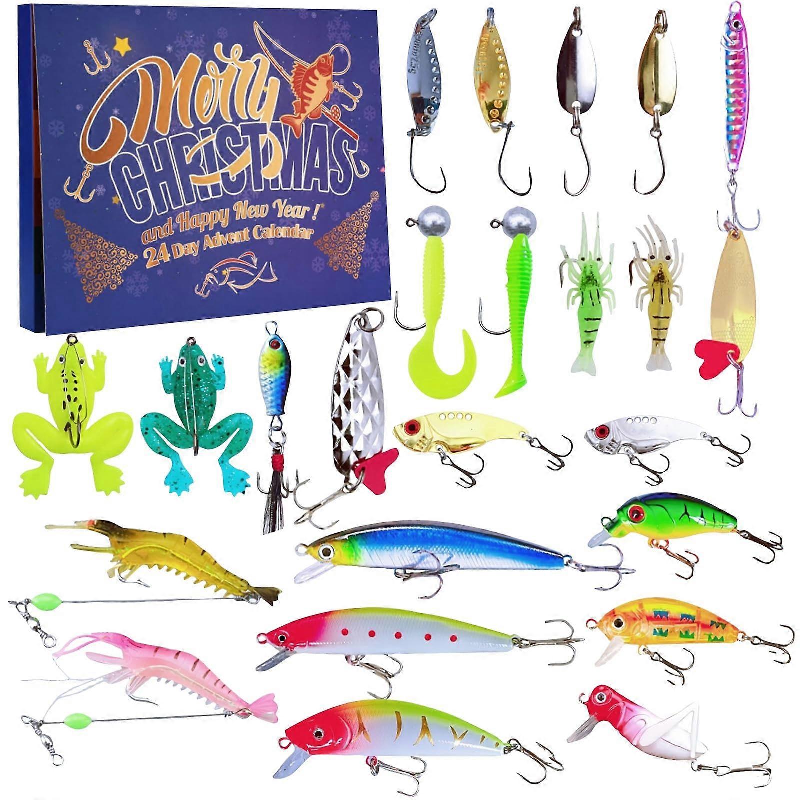 Fishing Advent Calendar with 24 Unique Lures for Christmas Countdown, Freshwater and Saltwater Use
