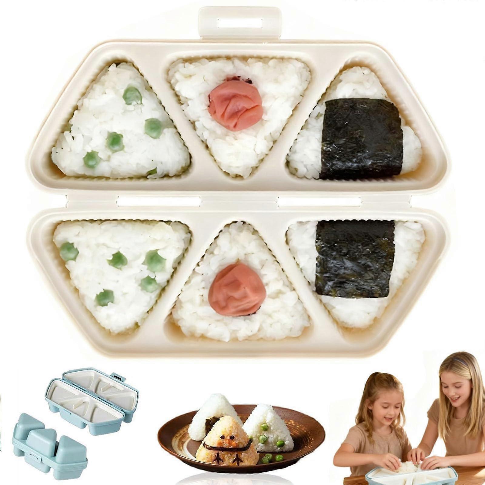 Onigiri Mold 6 Cavities Triangle Rice Ball Maker Nonstick Easy Release DualUse Container Beige