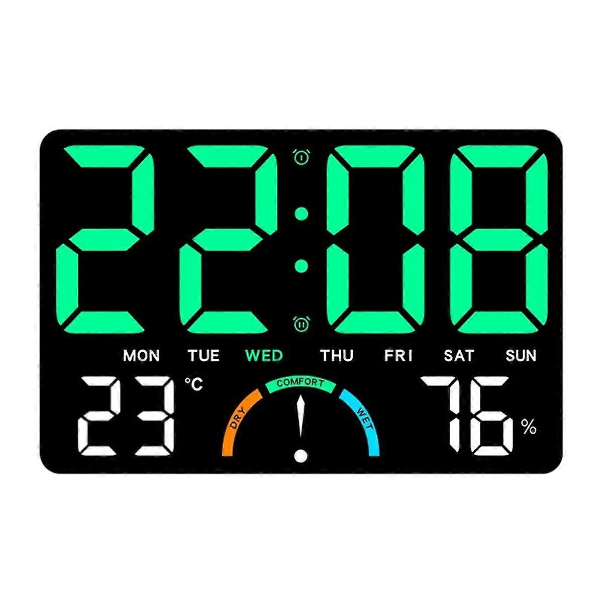 Digital Wall Clock with Large LED Display Date Temperature&Humidity,Modern Electric Wall Clock for