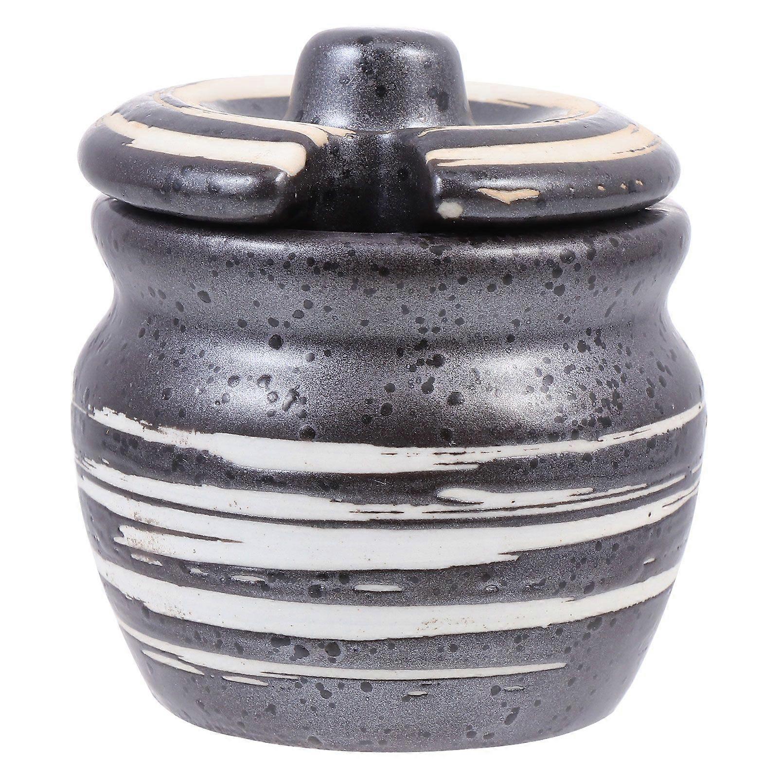 1pc Ceramic Sushi Candy Pot Mustard Pot Ceramic Condiment Storage Pot (Black)