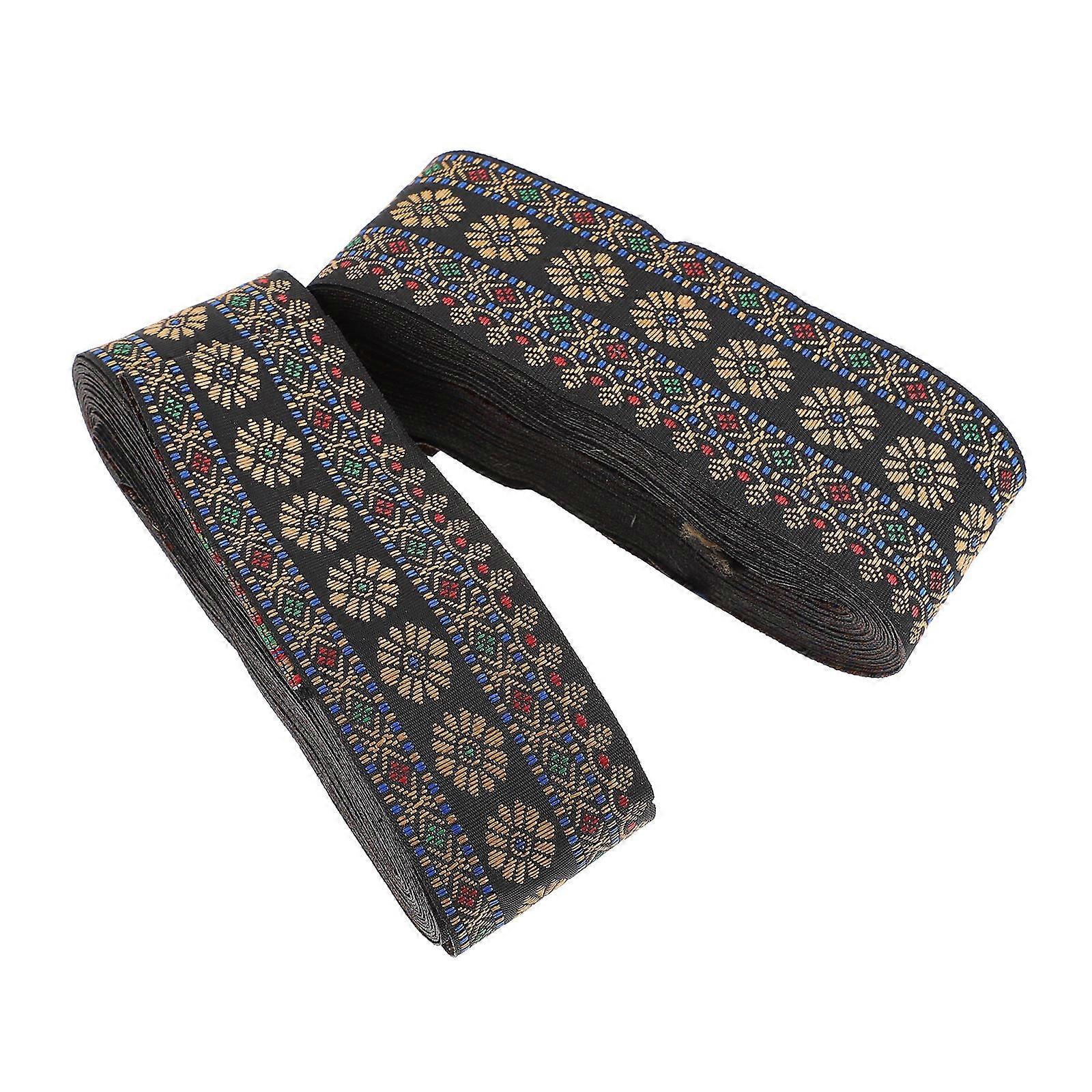 Ethnic Style Flower Edge Sewing Webbing for Craftwork with 2 Rolls Polyester Silk
