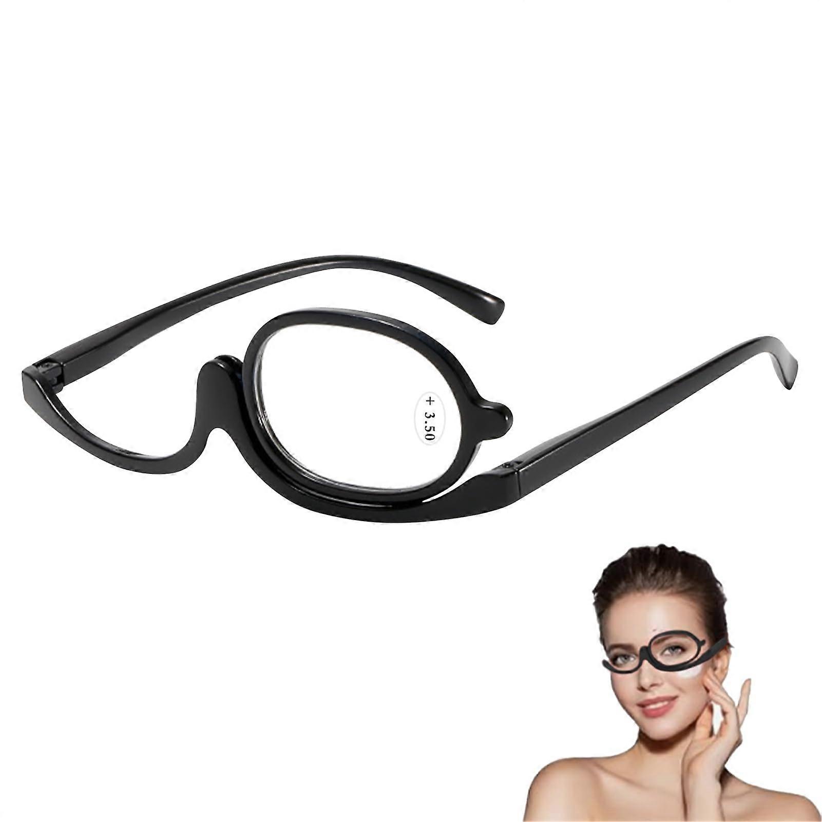 Makeup Reading Glasses 350° Rotatable Flip Up Lens Lightweight Folding Frame Black 3.5x