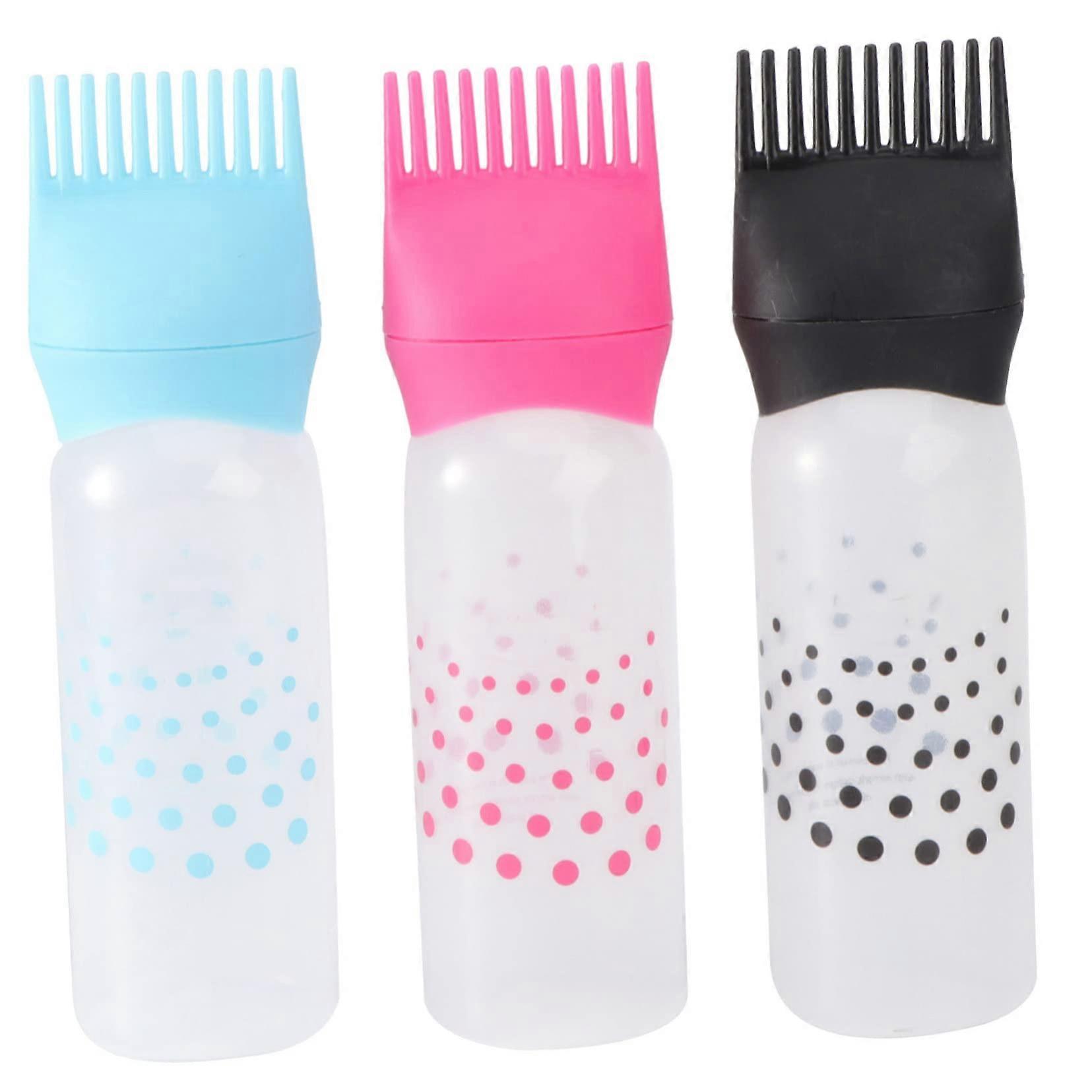 3pcs Hair Dye Applicator Bottles with Comb for Precise Color Application, Black Rosy Blue