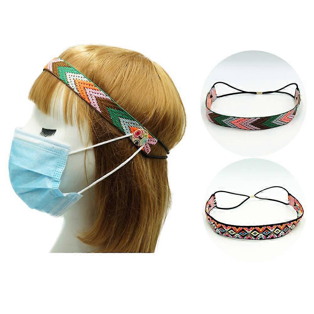 2 Pack Boho Style Knitted Headbands with Buttons for Masks Ear Strap Relief Non Slip