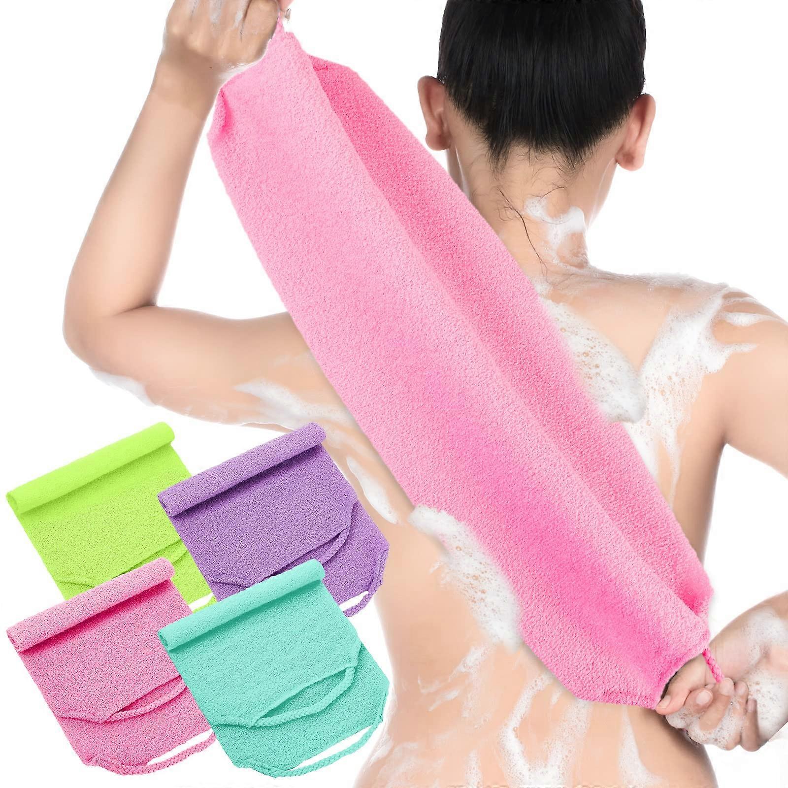 Exfoliating Back Scrubber with Handles 4 Pack Nylon Bath Washcloth Long Reach Stretchable Strap