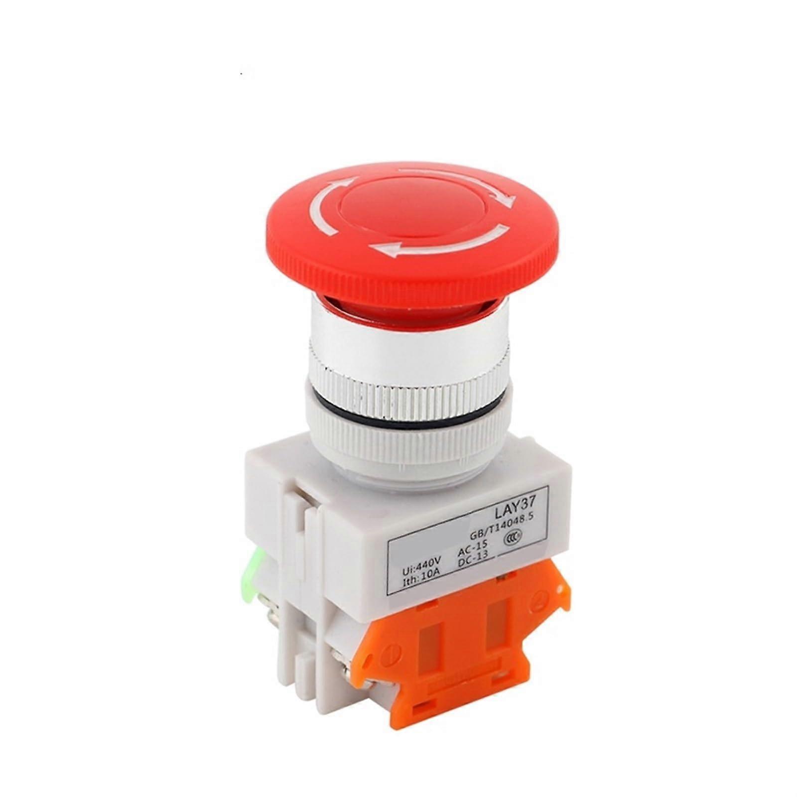 Emergency Stop Button 30mm SelfLocking Push Button Switch 2NC Silver Contact Industrial Safety