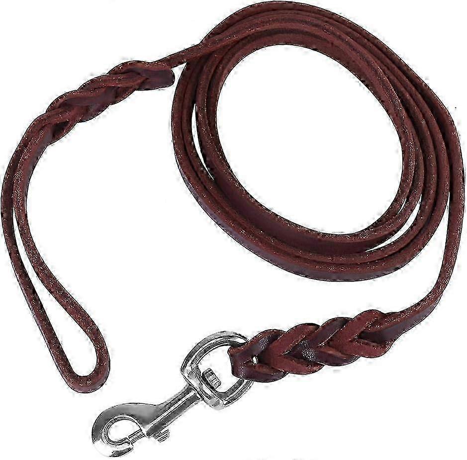 Brown Leather Braided Dog Leash Medium Large (5.25ft)