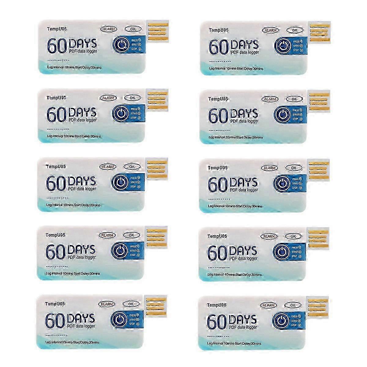 USB Temperature Data Logger 10 Pcs Single Use 60 Days High Precision ±0.5°C PDF Report