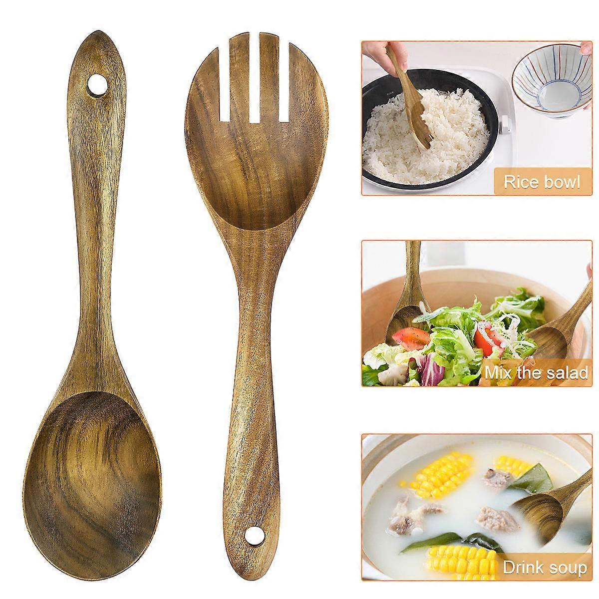 Wood Tableware Set Kitchen Wooden Spoon Fork Serving Cutlery Set 2-Piece