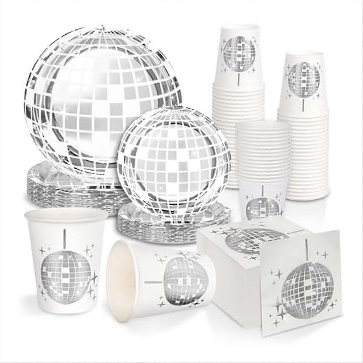 Disco Party Supplies Tableware Set Disco Ball Dinner Plate, 150 PCS