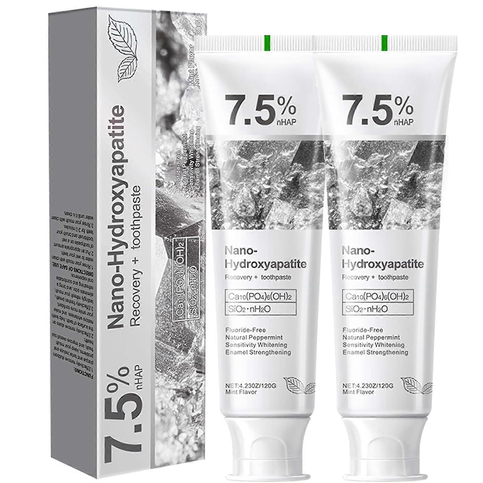 2pcs 7.5% Hydroxyapatite Toothpaste for Sensitive Teeth Whitening and Enamel , Grey Packaging