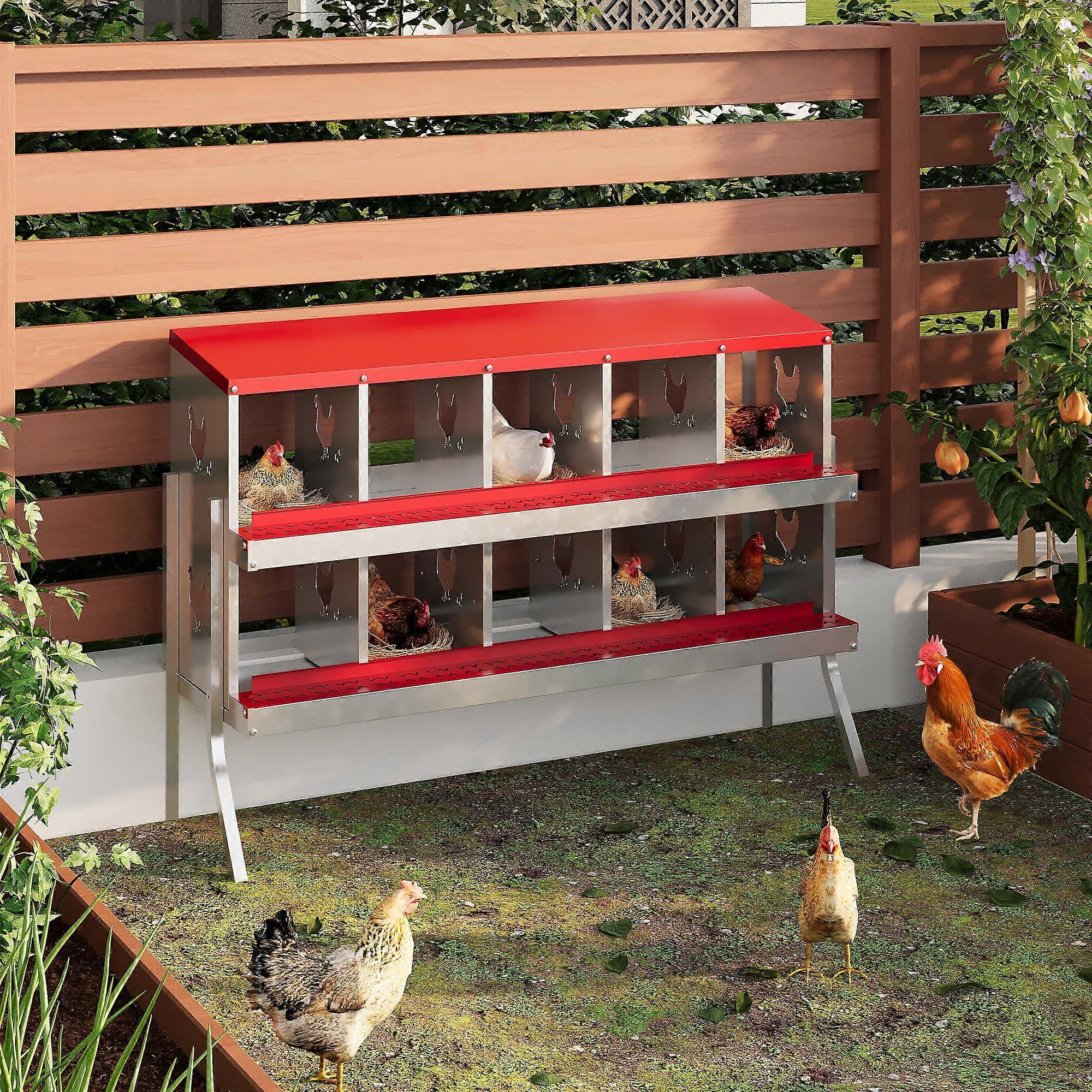 Galvanized Steel Chicken Nesting Box 10 Compartment Wall Mount Easy Egg Collection Durable