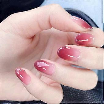 Roze korte ovale plaknagels met glanzende ombre-effect, set van 24 stuks voor vrouwen en meisjes