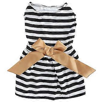 Niedliche Haustier Sommer Kleidung Mädchen Hund Polyester ärmellose Rock Kleider mit Schleife für PartyXZD294 Schwarz und Weiß Streifen XS