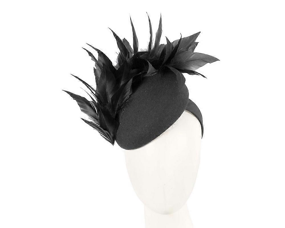 Black feather winter facing fascinator F677B