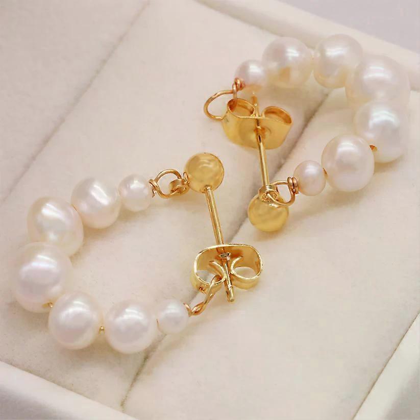 White hoop pearl earrings with ear clasps
