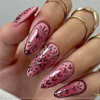 Mandel Press on Nagel glänzender gefälschter Nagel Stick auf Nagel in 15 Größen, 30 Stück französische Nagelspitzen für DIY Nail Art Dekorationen