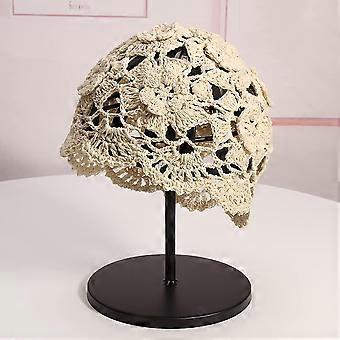 Weiche Häkelmütze für Damen und Mädchen, einfarbig beige, gestrickt, mit lässigem Schnitt, Einheitsgröße