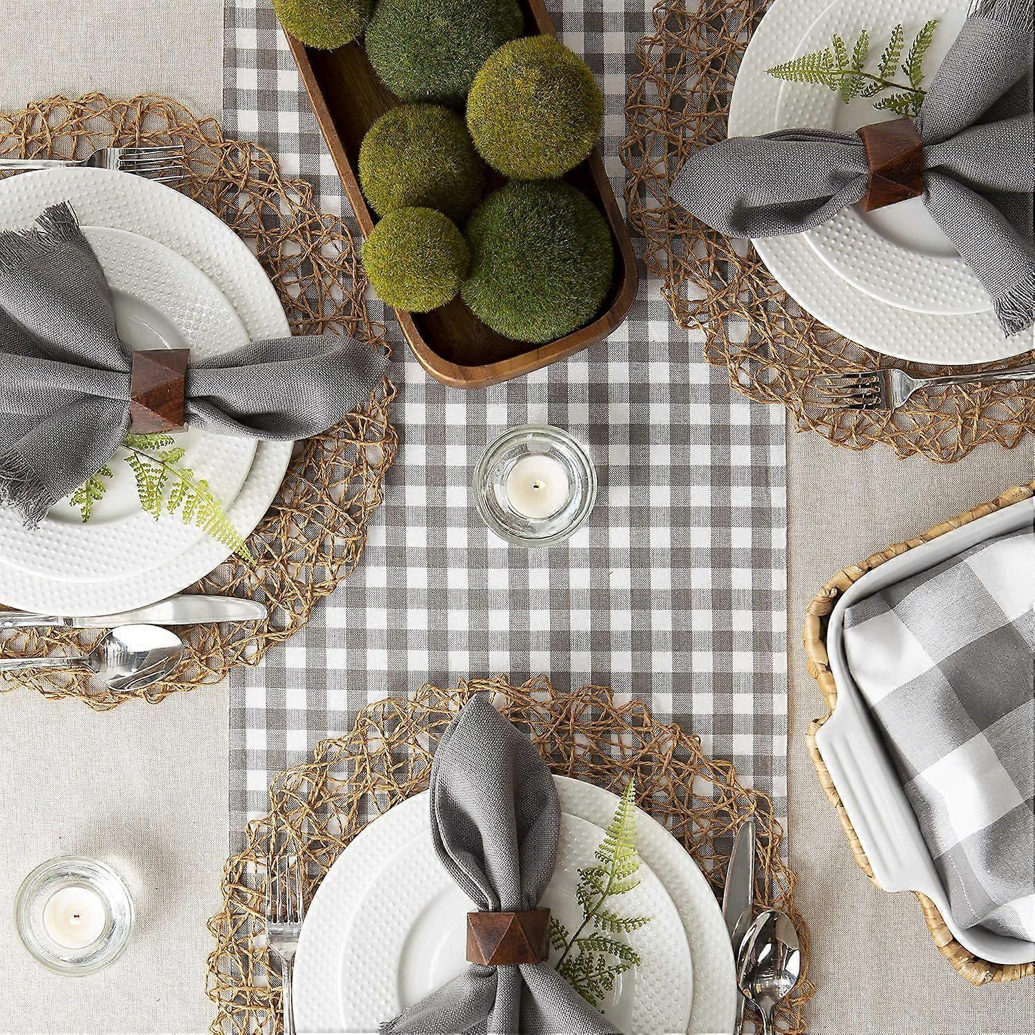 Checkered Table Runner Collection, Gray, Table Runner, 14x72 Gray Table Runner, 14x72 Inch