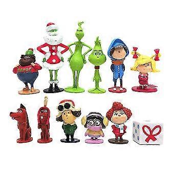 12‑Pack Christmas The Grinch Action Figure Toys Cake Topper Desktop Display Ornament for Holiday Decor