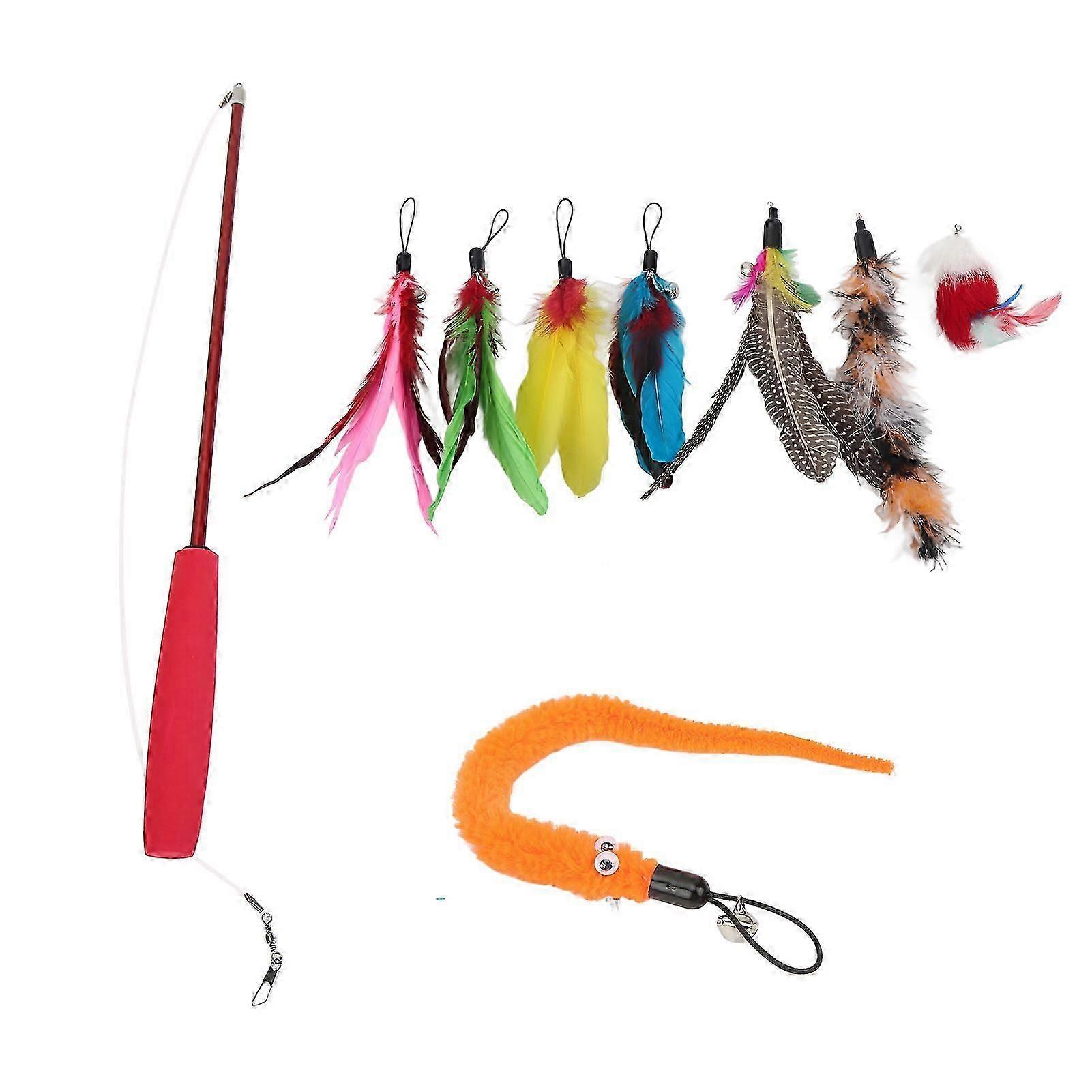 9pcs 3 Sections Retractable Cat Feather Wand Interactive Toy for Cats Kittens