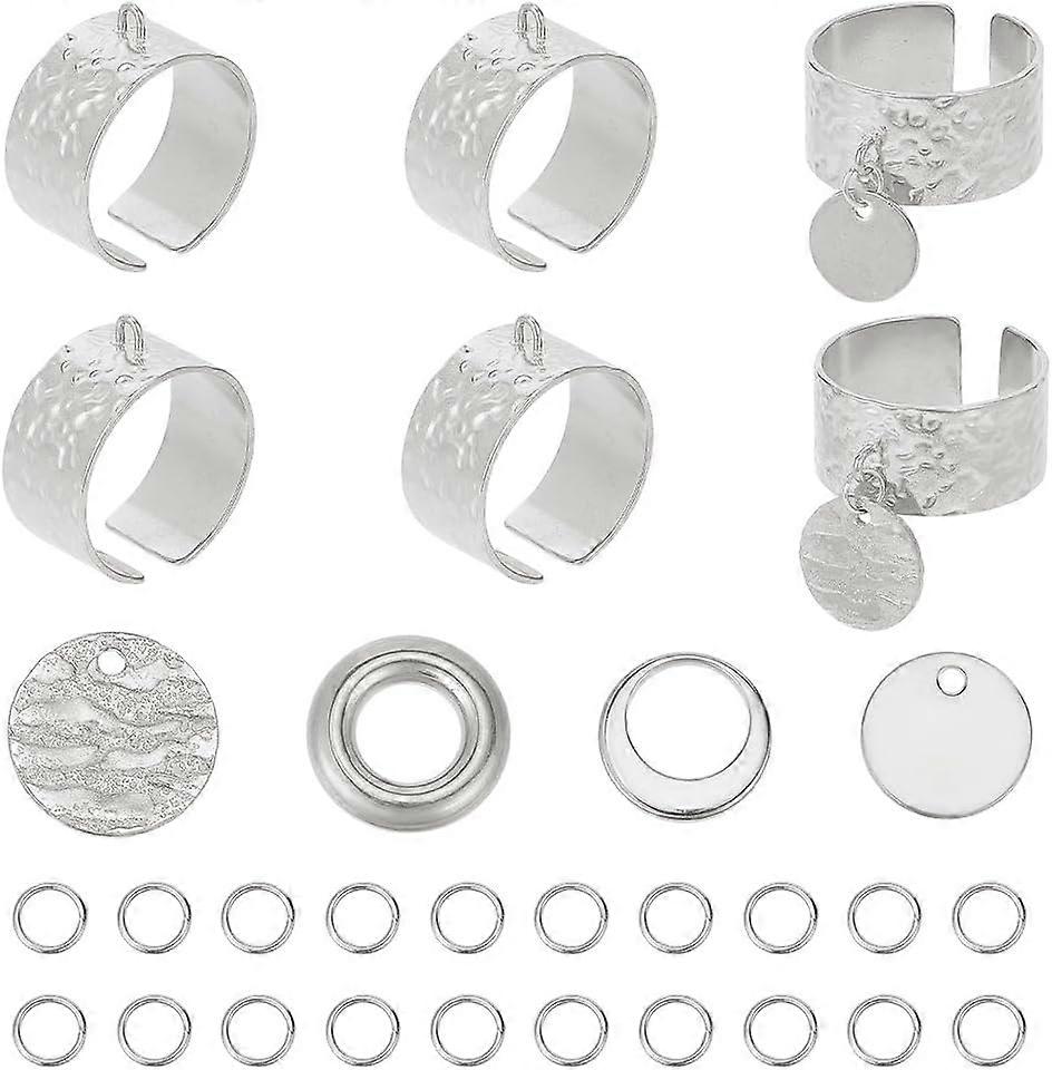 Gothic Punk Chain Finger Ring Set Silver Stainless Steel Open Ring Charms Adjustable Stackable Statement Knuckle Ring making kit