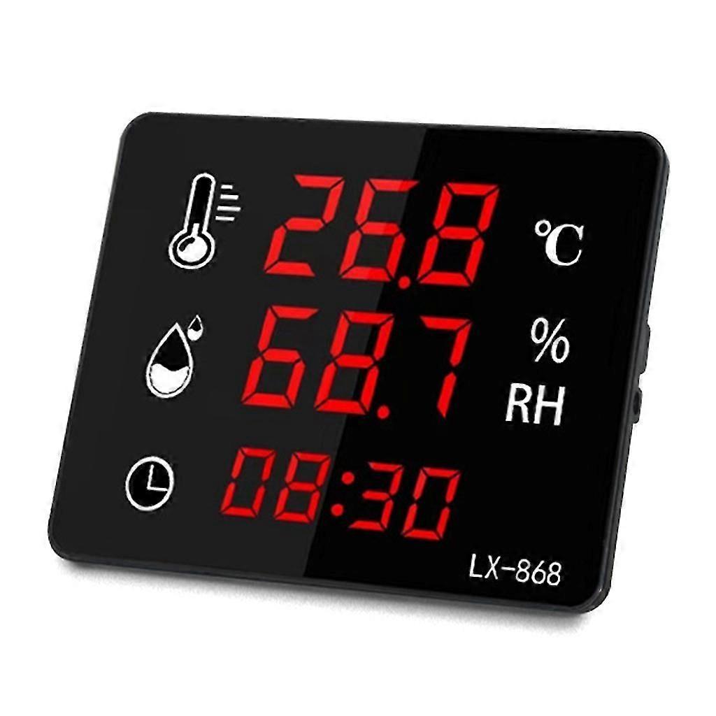 Digital Temperature & Humidity Meter Thermometer Hygrometer Wall-mounted Clock Compatible with Time Display Large Screen Led Clock