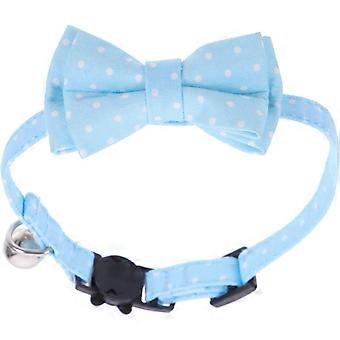 Adjustable Cotton Dog Collar with Bow Tie and Bells, Sky Blue Pet Collar for Christmas Parties and Daily Wear