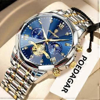 POEDAGAR Original Luxus-Herrenuhr, wasserdicht, leuchtender Chronograph, Armbanduhr aus Edelstahl, Quarzwerk, Herrenuhr.