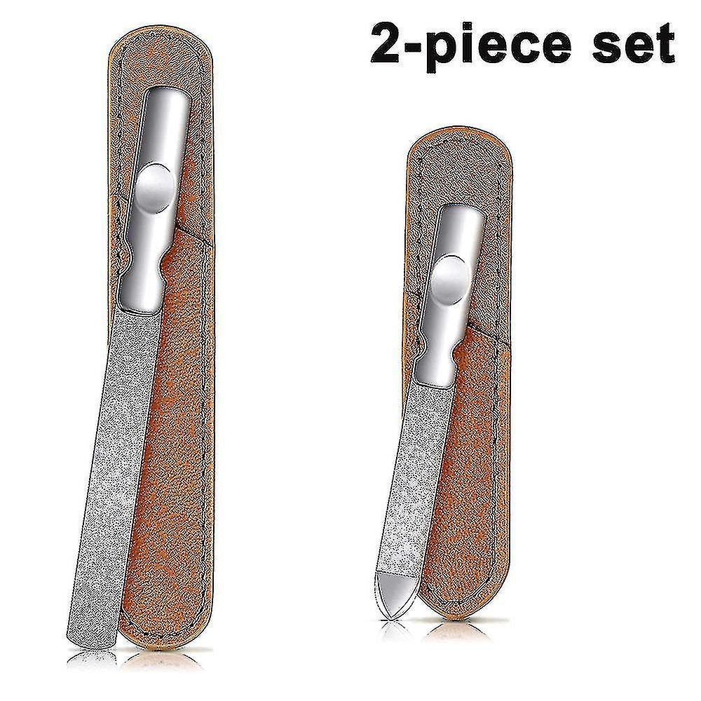 2pcs Edelstahl Nagelfeilen mit Ledertasche