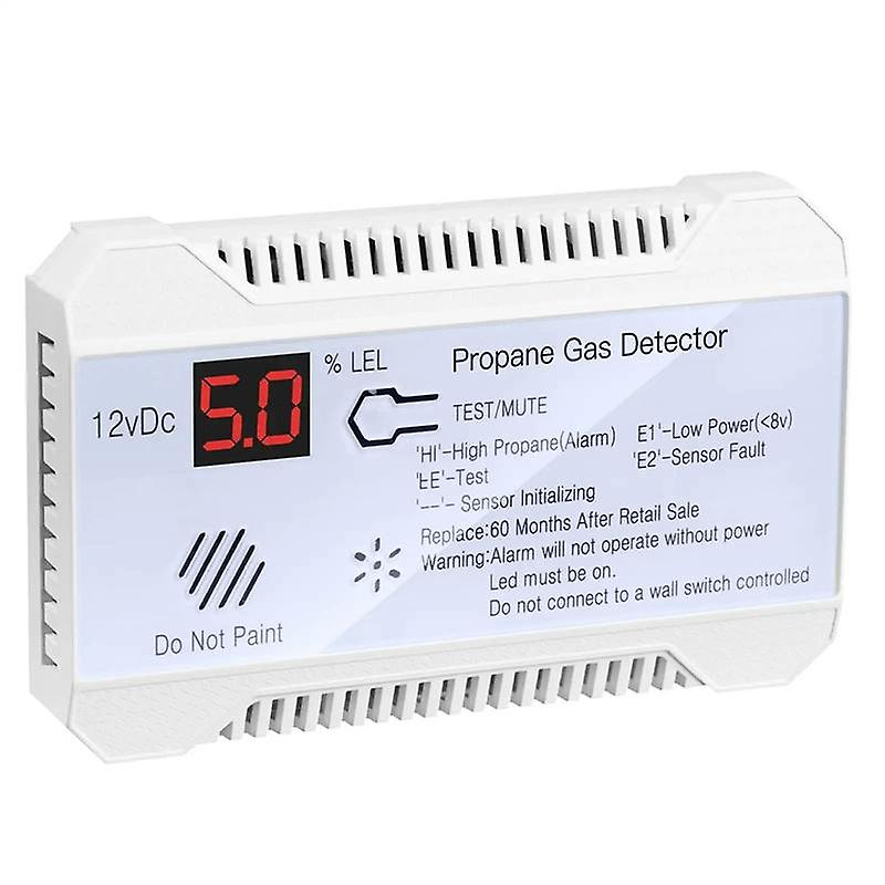 Detector de propano 12v Lpg Sensor de gas natural Alarma de fugas 85db Sirena para coche Rv Home Digital Probador de propano Medidor (blanco)