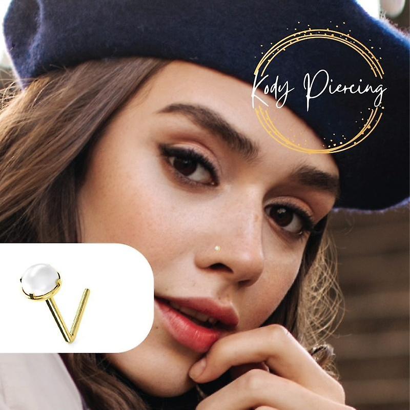 Kody Piercing 9k Gold L-shaped Pearl Nose Stud - Quality Piercing