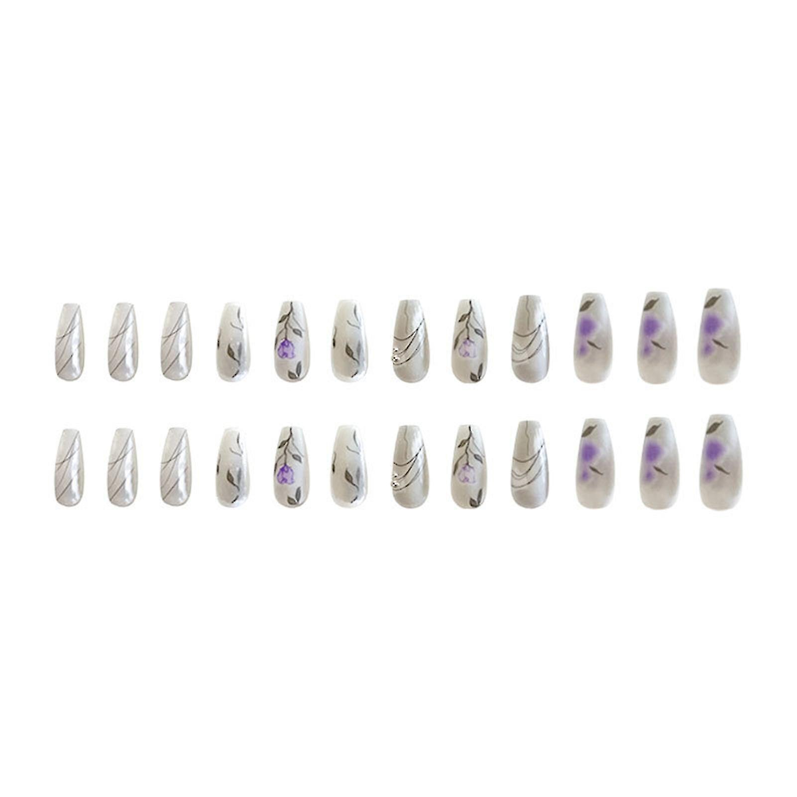 Reusable Purple Nail Art Artificial Nails Unique Trendy Pattern Nail Pieces Finger Nail Diy Decoration Women