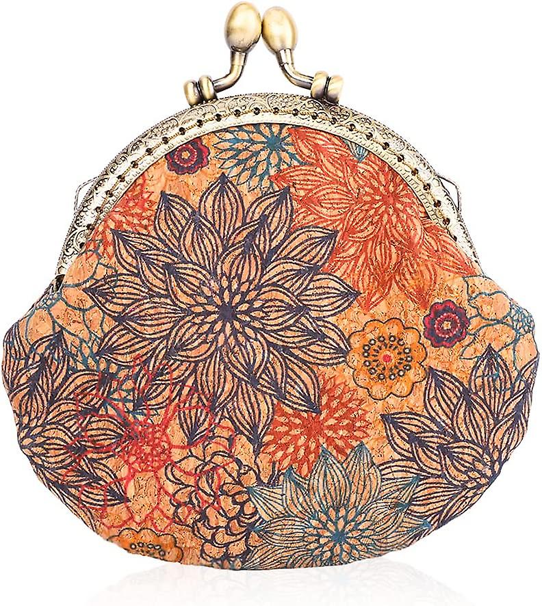 Floral Πόρπη Πορτοφόλια νομισμάτων Vintage Πουγκί Kiss-lock Αλλαγή πορτοφολιών Πορτοφόλια PU Wood Grain Key Holder Coin Bag Make Up Bag (Lotus)