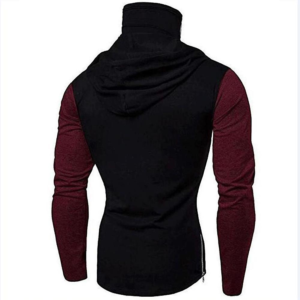 Men Patchwork Long Sleeve Hoodies Hooded Pullover Tops With Ninja Mask