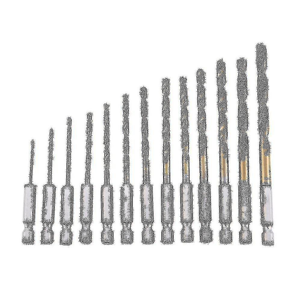13pc Hss Titanium Coated Drill Bit Set With 1/4inch Hex Shank