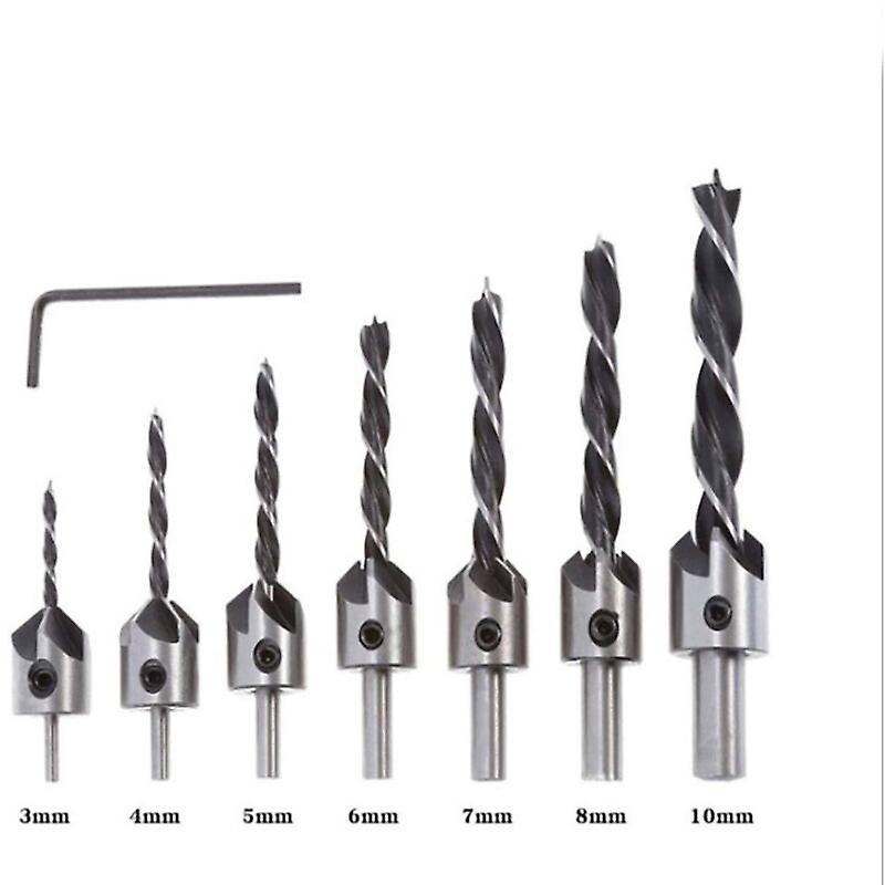 7 Piece HSS Woodworking Countersunk Three Point Drill Bit Set