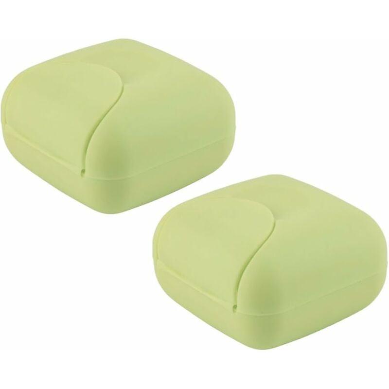 2 Pack Portable Sealed Square Leak Proof Waterproof Soap Boxes (Green)