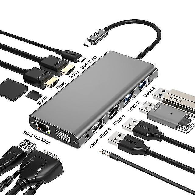 Üçlü Ekran Usb C Hub Çift Monitör Adaptörü Dizüstü Bilgisayar Hub'ı Usb C - 2 Hdmi 4k + vga + ethernet + 100w Pd + 4usb + ses Macbook Pro Otg için